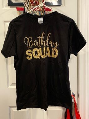 Birthday Squad T-Shirt - Black with Gold Glitter Text